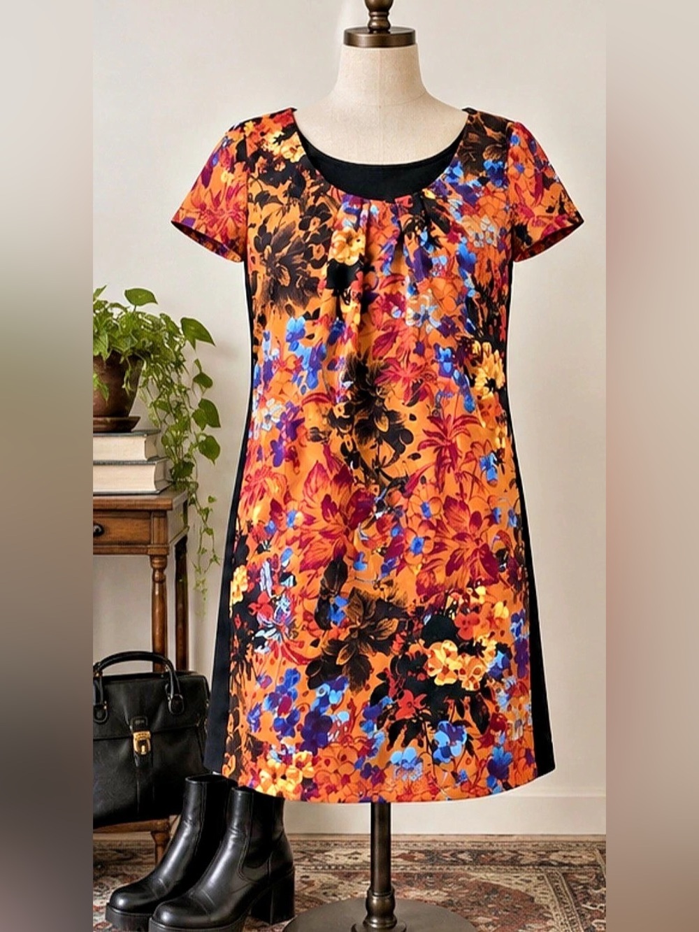 Maeve Anthropologie Floral Shift Dress – Orange, Purple & Blue – Size Small